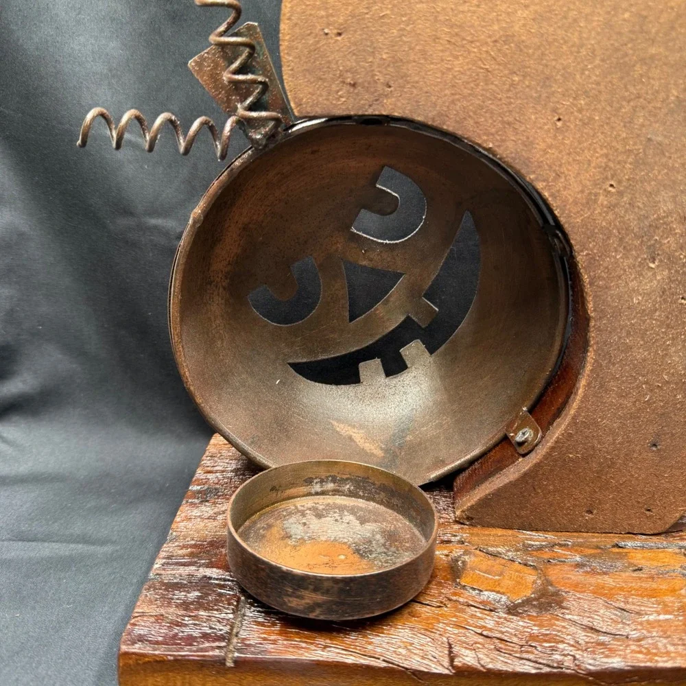 Rustic Wood Ghost and Metal Pumpkin Tea Light Holder Halloween Decor 18.5 Inch